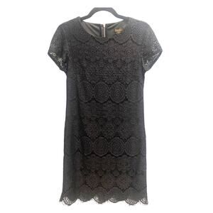 Laundry By Shelli Segal Black Lace Cocktail Dress Lined Cap Sleeve Size 2